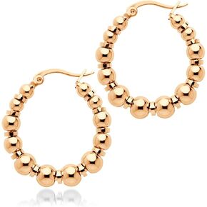 ‎555Jewelry Stainless Steel Medium Beaded Hoop Earrings for Women & Girls in Kuwait