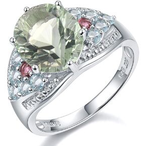 Gemstone Rings for Women Girls Solid 925 Sterling Silver Setting Natural Green Fluorite Red Tourmaline Blue Apatite Promise Ring Rhodium Plated Fine Jewelry for Her
