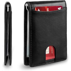 Leather Minimalist wallet for Men Slim, Safety RFID Wallet with Money Clip, Unique Gift Front Pocket Wallet for Men & Boys, Stylish Bifold Thin Wallet