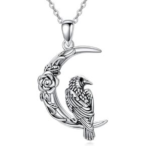 Crow Necklace 925 Sterling Silver Raven Pendant Necklace Gothic Jewelry Gift for Women Girls
