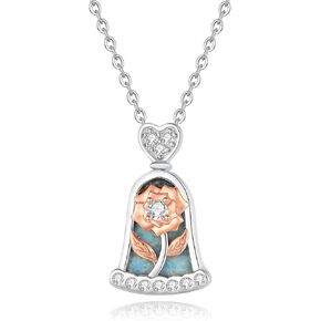 JXJL Beauty and the Beast Rose Urn Necklace - 925 Sterling Silver Rose Flower Urn Necklace for Ashes Memorial Keepsake Jewelry for Women