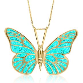 Gold Plated 925 Sterling Silver Large Butterfly Necklace for Women Colorful Handmade Polymer Clay Pendant Handcrafted Jewelry, 16.5" Gold Filled Chain in Saudi Arabia