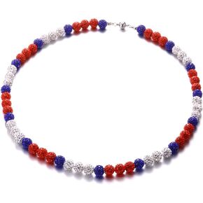 Baseball Necklace for Boys Red Blue Rhinestone Beads Necklace Clay Beads Ball Necklace Shiny Cubic Zirconia Necklace for Men Women Fashion Jewelry Gifts