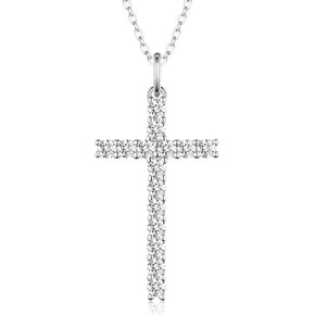 925 Sterling Silver Cross Necklace for Women, 18K Gold Moissanite Diamond Cross Necklace Pendant for Women Girls, 18''+2'' Extender Silver Chain
