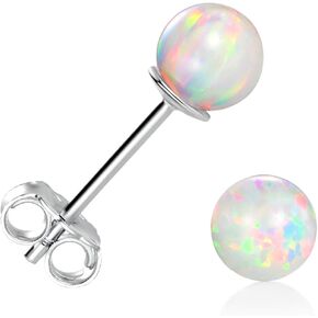 GEMSME 925 Sterling Silver Fire Opal Ball Stud Earrings 6mm White Gold Hypoallergenic Jewelry