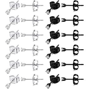 JOERICA 12 Pairs Stainles Steel 2MM Stud Earrings for Women Men Small Round Ball CZ Earrings Set