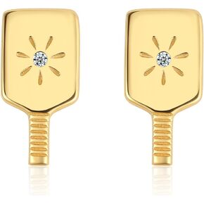 Gold Plated Pickleball Paddle Stud Earrings Best Gift for Her