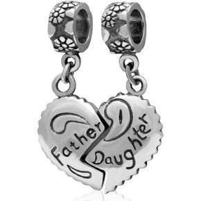 Father and Daughter Charm 925 Sterling Silver Heart Charm Love Charm Family Charm Dangle Charm for DIY Charms Bracelet (Father and Daughter)