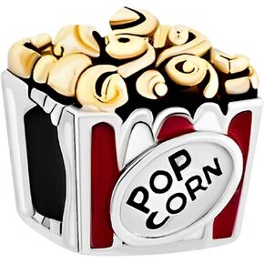 KunBead Popcorn Food Bead Charms Compatible with Pandora Charm Bracelets Birthday Jewelry Gifts for Women