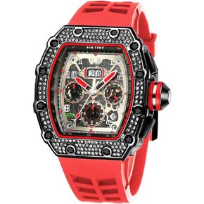 FANMIS Mens Bling Punk Diamond Chronograph Watches Fashion Style Silicone Band Sports Wrist Watch