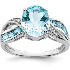 The Black Bow Light Blue Topaz & .02 Ctw (H-I Color, I2-I3 Clarity) Diamond Split Shank Sterling Silver Ring