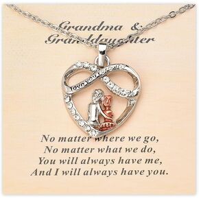 Granddaughter Gifts from Grandma Necklace Gifts for Grandma Birthday Christmas Gifts for Granddaughter Necklace Gifts for Nana Grandmother and Granddaughter Long Distance Heart Necklace with Card