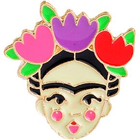 Flairs New York Premium Handmade Enamel Lapel Pin Brooch Badge ([Frida Kahlo] Cartoon Floral Crown, 1 Pin)