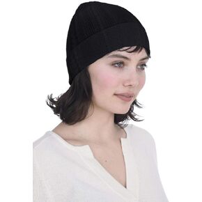 Fold-Over Cable Knit Beanie 100% Pure Cashmere Cuffed Brim Hat for Women