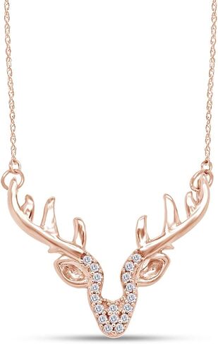 Round White Natural Diamond Accent Deer Antler Pendant in 14K Gold Over Sterling Silver in Saudi Arabia