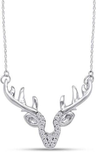 Round White Natural Diamond Accent Deer Antler Pendant in 14K Gold Over Sterling Silver in Saudi Arabia
