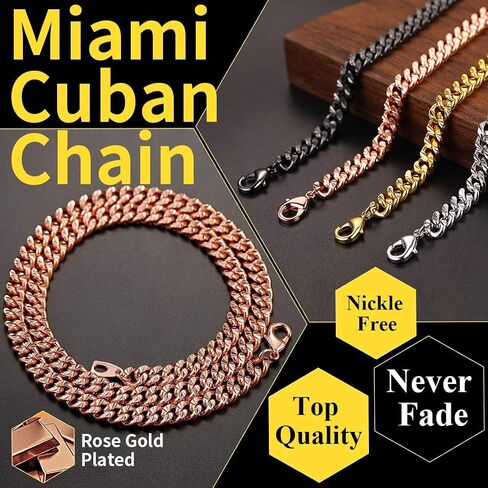 قلادة سلسلة كوبية من الفولاذ المقاوم للصدأ من ChainsHouse للرجال والنساء، سلاسل ميامي كبح مطلية بالذهب عيار 18 قيراط/أسود/وردي، 18 بوصة 20 بوصة 22 بوصة 24 بوصة 26 بوصة 28 بوصة 30 بوصة طول، عرض 4 مم/7 مم، أرسل صندوق هدية in Saudi Arabia