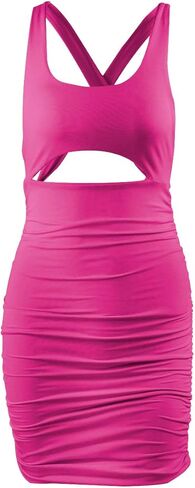 Feeke Women's Sexy Jumpsuit Hollow Out Spaghetti Backless Sleeveless Cutout Club Ruched Bodycon Mini Dress 8121 in Kuwait