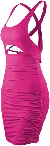 Feeke Women's Sexy Jumpsuit Hollow Out Spaghetti Backless Sleeveless Cutout Club Ruched Bodycon Mini Dress 8121 in Kuwait