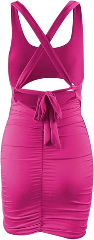 Feeke Women's Sexy Jumpsuit Hollow Out Spaghetti Backless Sleeveless Cutout Club Ruched Bodycon Mini Dress 8121 in Kuwait