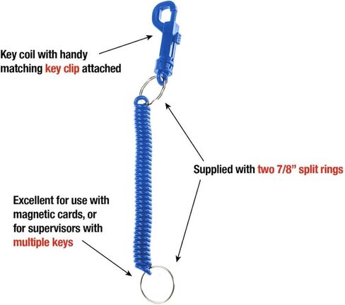 Lucky Line Designer Key Coil with Plastic Key Clip for Backpacks, Purses, Gym Bags, Belts, Casinos, Party Favors, Stocking Stuffers, Back to School -Bright Blue, 10 Pack (41631) in Saudi Arabia