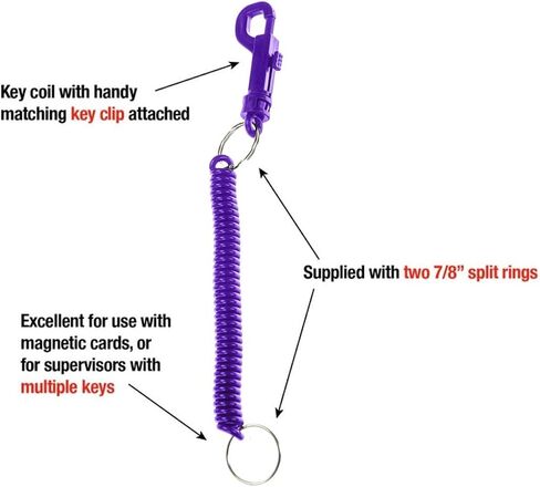 Lucky Line Designer Key Coil with Plastic Key Clip for Backpacks, Purses, Gym Bags, Belts, Casinos, Party Favors, Stocking Stuffers, Back to School -Bright Blue, 10 Pack (41631) in Saudi Arabia
