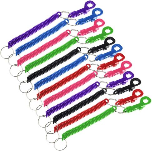 Lucky Line Designer Key Coil with Plastic Key Clip for Backpacks, Purses, Gym Bags, Belts, Casinos, Party Favors, Stocking Stuffers, Back to School -Bright Blue, 10 Pack (41631) in Saudi Arabia