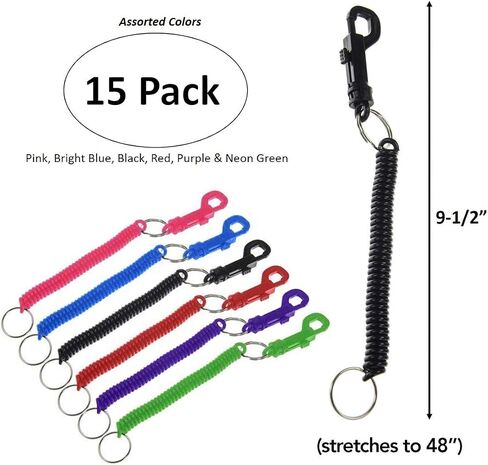 Lucky Line Designer Key Coil with Plastic Key Clip for Backpacks, Purses, Gym Bags, Belts, Casinos, Party Favors, Stocking Stuffers, Back to School -Bright Blue, 10 Pack (41631) in Saudi Arabia