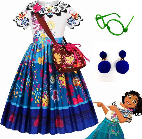 فستان ميرابيل التنكري إنكانتو للأطفال، فستان إيزابيلا مادريجال لأميرة الهالوين التنكري للأطفال مع أقراط النظارات in Kuwait