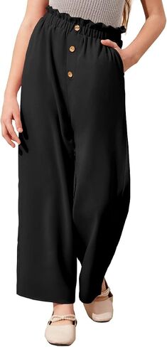 Batermoon Girls' Pants Paper Bag Elastic Waist Wide Leg Loose Trousers with Pocket in Saudi Arabia