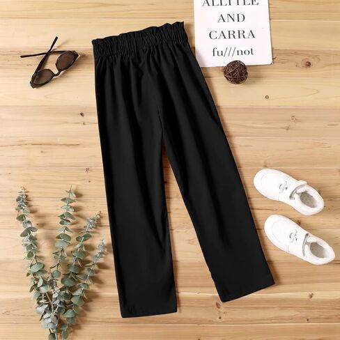 Batermoon Girls' Pants Paper Bag Elastic Waist Wide Leg Loose Trousers with Pocket in Saudi Arabia
