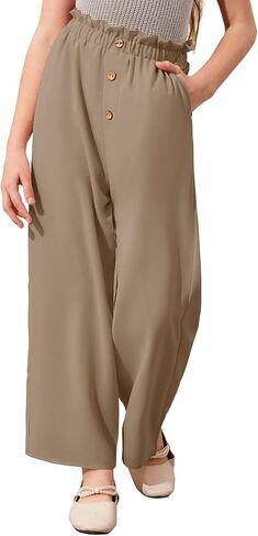 Batermoon Girls' Pants Paper Bag Elastic Waist Wide Leg Loose Trousers with Pocket in Saudi Arabia