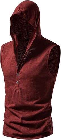 Wowcarbazole الرجال مقنعين تانك القمم تجريب أكمام هوديس سترة الهبي عادية الصيف الشاطئ قطع القمصان in Kuwait