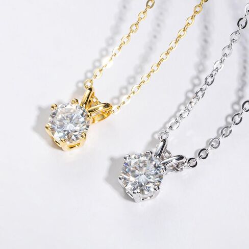 1 CT D Color Moissanite Pendant Necklace For Women D Color VVS1 Round Cut Four-Claw Lab Diamond 18K Gold Plated Silver Necklace With Certificate in Saudi Arabia