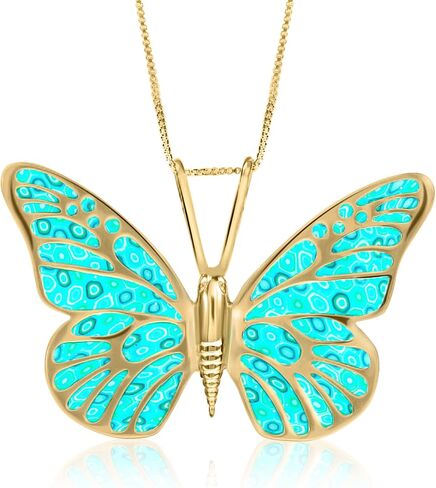 Gold Plated 925 Sterling Silver Large Butterfly Necklace for Women Colorful Handmade Polymer Clay Pendant Handcrafted Jewelry, 16.5" Gold Filled Chain in Saudi Arabia