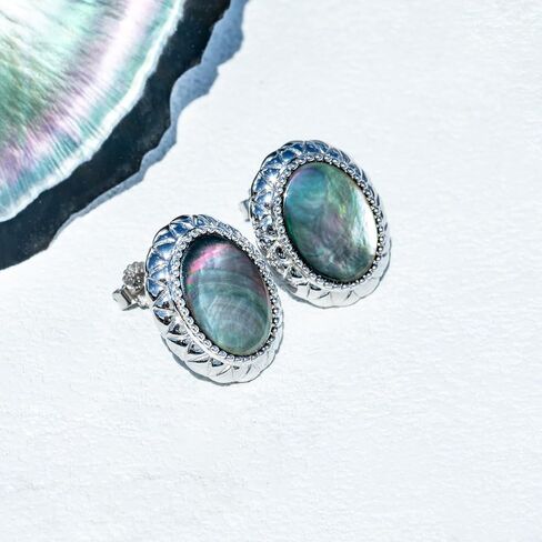 أقراط مرصعة من عرق اللؤلؤ التاهيتي، مصنوعة من عرق اللؤلؤ من المحار الأسود، من الفضة الإسترليني المطلية بالذهب الأبيض عيار 18 قيراطًا in Kuwait