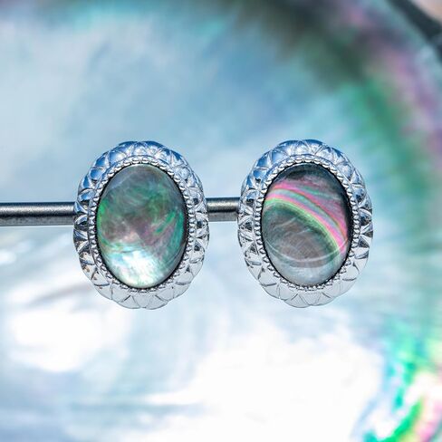 أقراط مرصعة من عرق اللؤلؤ التاهيتي، مصنوعة من عرق اللؤلؤ من المحار الأسود، من الفضة الإسترليني المطلية بالذهب الأبيض عيار 18 قيراطًا in Kuwait