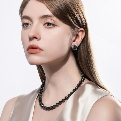 أقراط مرصعة من عرق اللؤلؤ التاهيتي، مصنوعة من عرق اللؤلؤ من المحار الأسود، من الفضة الإسترليني المطلية بالذهب الأبيض عيار 18 قيراطًا in Kuwait