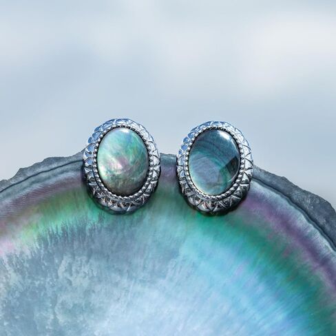 أقراط مرصعة من عرق اللؤلؤ التاهيتي، مصنوعة من عرق اللؤلؤ من المحار الأسود، من الفضة الإسترليني المطلية بالذهب الأبيض عيار 18 قيراطًا in Kuwait