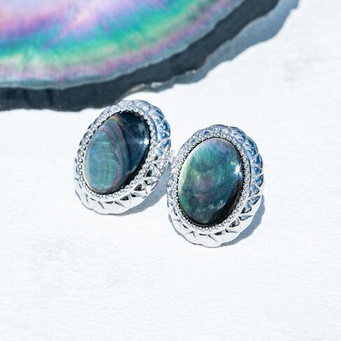 أقراط مرصعة من عرق اللؤلؤ التاهيتي، مصنوعة من عرق اللؤلؤ من المحار الأسود، من الفضة الإسترليني المطلية بالذهب الأبيض عيار 18 قيراطًا in Kuwait