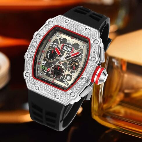 ساعة كرونوغراف من FAMIS للرجال من Bling Punk Diamond، ساعة يد رياضية بسوار من السيليكون بتصميم عصري in Saudi Arabia