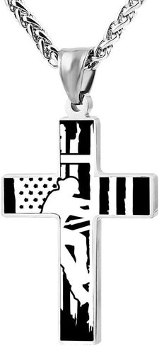 BlingDi تصميم الأزياء الكهربائية Lineman العلم الأمريكي سبائك الزنك الدينية الصليب قلادة قلادة in Kuwait