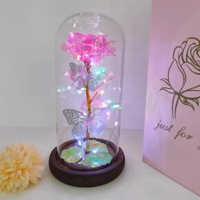 Gifts for Her,Galaxy Forever Rose Gifts for Mom Mother's Day,Eternal Gold Foil Rose and 2 Butterflies in Glass Dome, Artificial Preserved Rose Birthday Gift for Mother(Colorful Gold Rose Red)