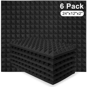 24" X 12" X 2" Sound Proof Foam Panels for Walls, 6 Pack Acoustic Panels Pyramid Soundproof Wall Panels High Density Acoustic Foam Flame Retardant Sound Dampening Panels for Wall & Ceiling