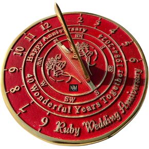NauticalMart 40th Ruby Anniversary Unique Marriage Present for Parents, Grandparents, Friends, Husband or Wife, Couples, Him & Her Wedding Anniversary Sundial Gift 2024 (40th Anniversary)