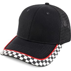 Racing Checkered Flag Pattern Mesh Back Cap Fits XS to 2XL