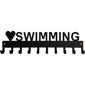 Love Swimming Sports Medal Hanger Display - 14.5 inches with 10 Hooks - Made in The USA