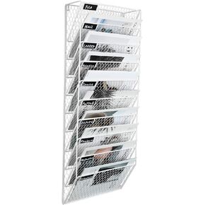 PAG Wall File Holder Hanging Mail Organizer Metal Chicken Wire Wall Mount Magazine Rack, 3-Tier, Black