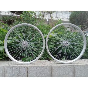 26 inch Spoke Wheelset, 26"*2.35/3.5 inch Double Layer Alum Alloy Wheel Set, 48S 12 Gage Silver Spoke Rim Set 100 * 135mm, F/R Disc Brake