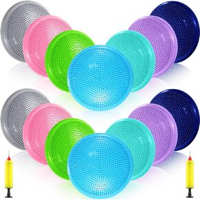 14 Pcs Flexible Seating for Classroom Wiggle Seat 13'' Wobble Cushion for Kids Inflated Stability Balance Disc Balance Pad with 2 Pcs Hand Pumps for Student Desk Chairs